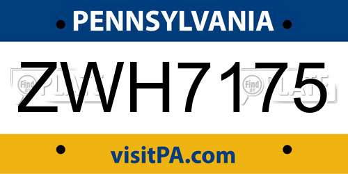 ZWH7175 Pennsylvania License Plate