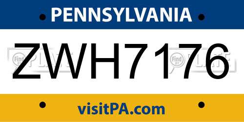 ZWH7176 Pennsylvania License Plate