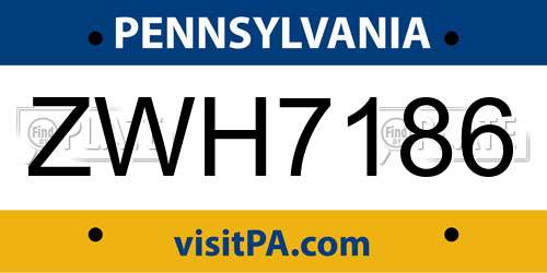 ZWH7186 Pennsylvania License Plate