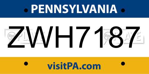 ZWH7187 Pennsylvania License Plate