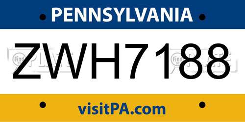 ZWH7188 Pennsylvania License Plate