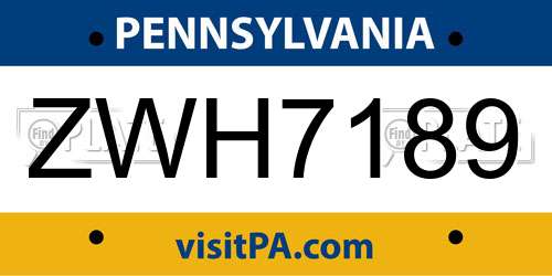 ZWH7189 Pennsylvania License Plate