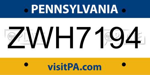 ZWH7194 Pennsylvania License Plate