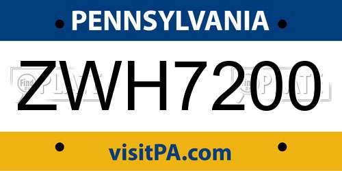 ZWH7200 Pennsylvania License Plate