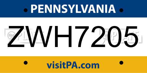 ZWH7205 Pennsylvania License Plate