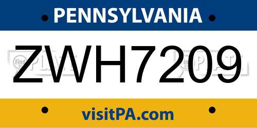 ZWH7209 Pennsylvania License Plate