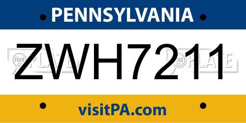 ZWH7211 Pennsylvania License Plate