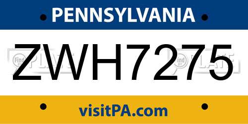 ZWH7275 Pennsylvania License Plate