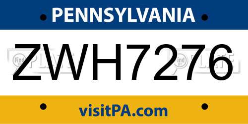ZWH7276 Pennsylvania License Plate