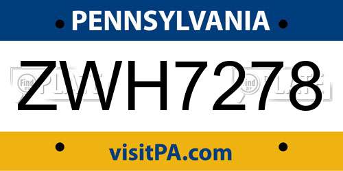 ZWH7278 Pennsylvania License Plate