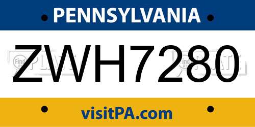 ZWH7280 Pennsylvania License Plate