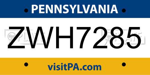 ZWH7285 Pennsylvania License Plate
