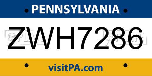 ZWH7286 Pennsylvania License Plate