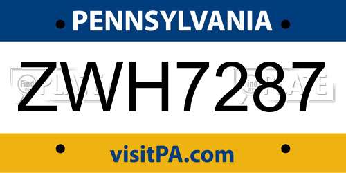 ZWH7287 Pennsylvania License Plate