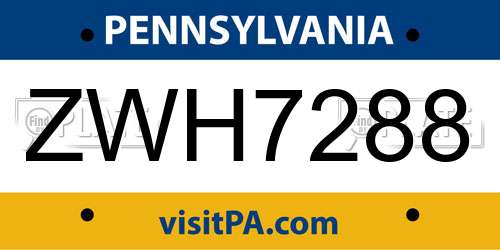 ZWH7288 Pennsylvania License Plate