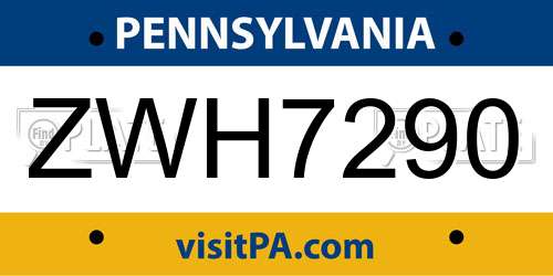ZWH7290 Pennsylvania License Plate