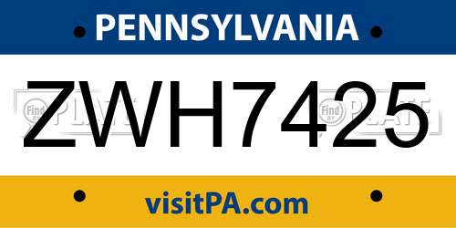 ZWH7425 Pennsylvania License Plate