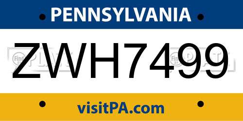 ZWH7499 Pennsylvania License Plate