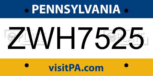 ZWH7525 Pennsylvania License Plate