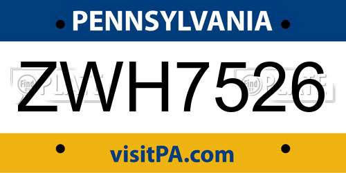 ZWH7526 Pennsylvania License Plate
