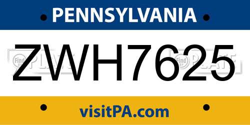 ZWH7625 Pennsylvania License Plate