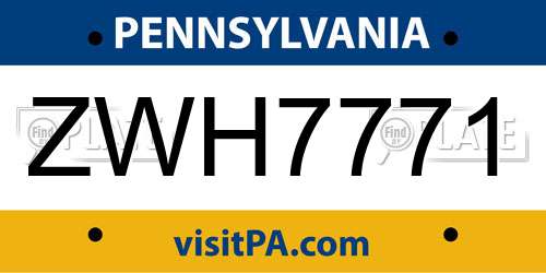 ZWH7771 Pennsylvania License Plate