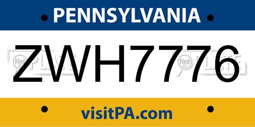 ZWH7776 Pennsylvania License Plate