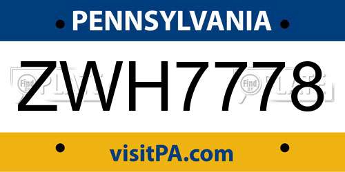 ZWH7778 Pennsylvania License Plate