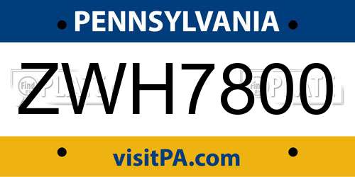 ZWH7800 Pennsylvania License Plate