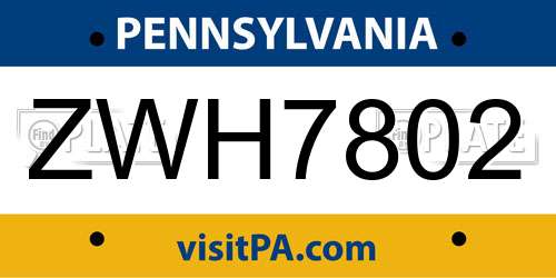 ZWH7802 Pennsylvania License Plate
