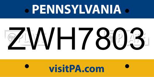 ZWH7803 Pennsylvania License Plate