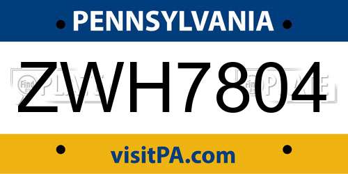 ZWH7804 Pennsylvania License Plate