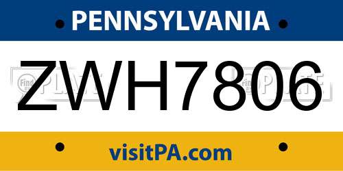 ZWH7806 Pennsylvania License Plate