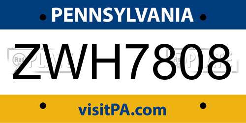 ZWH7808 Pennsylvania License Plate