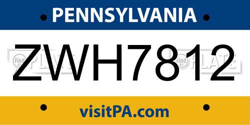 ZWH7812 Pennsylvania License Plate