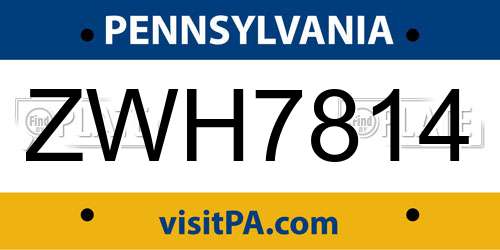 ZWH7814 Pennsylvania License Plate