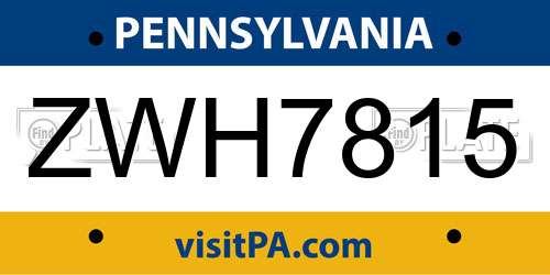 ZWH7815 Pennsylvania License Plate