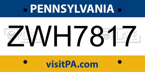 ZWH7817 Pennsylvania License Plate