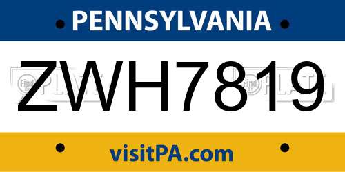 ZWH7819 Pennsylvania License Plate