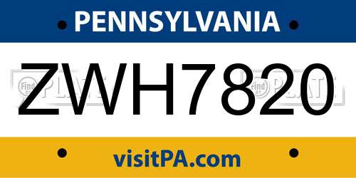 ZWH7820 Pennsylvania License Plate