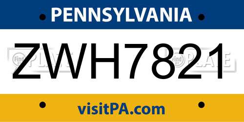 ZWH7821 Pennsylvania License Plate