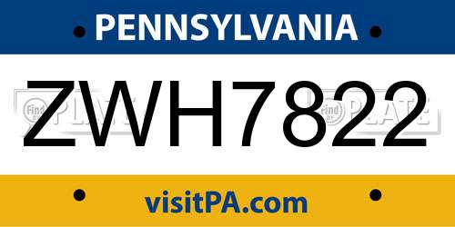ZWH7822 Pennsylvania License Plate