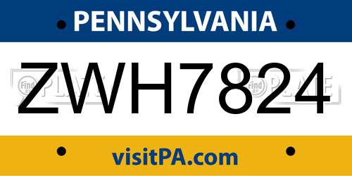 ZWH7824 Pennsylvania License Plate