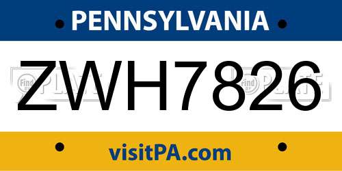 ZWH7826 Pennsylvania License Plate