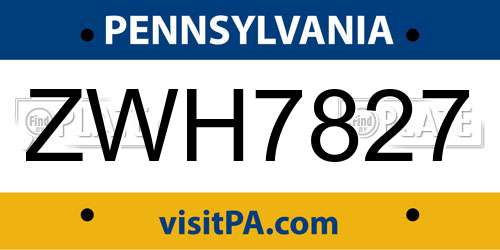 ZWH7827 Pennsylvania License Plate