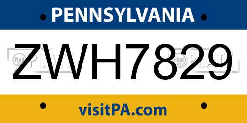 ZWH7829 Pennsylvania License Plate