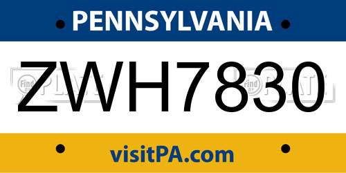 ZWH7830 Pennsylvania License Plate