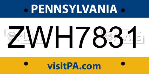 ZWH7831 Pennsylvania License Plate