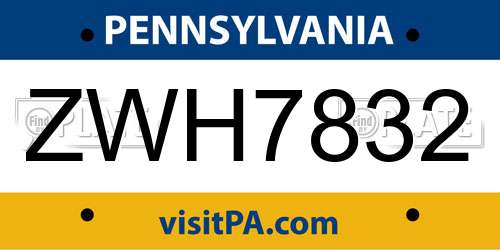 ZWH7832 Pennsylvania License Plate
