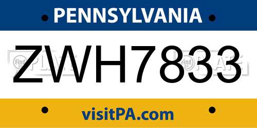 ZWH7833 Pennsylvania License Plate